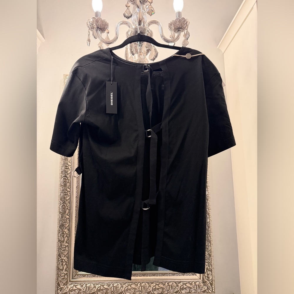 NWT Diesel Elegant Black Shirt with Strap Accents and open back